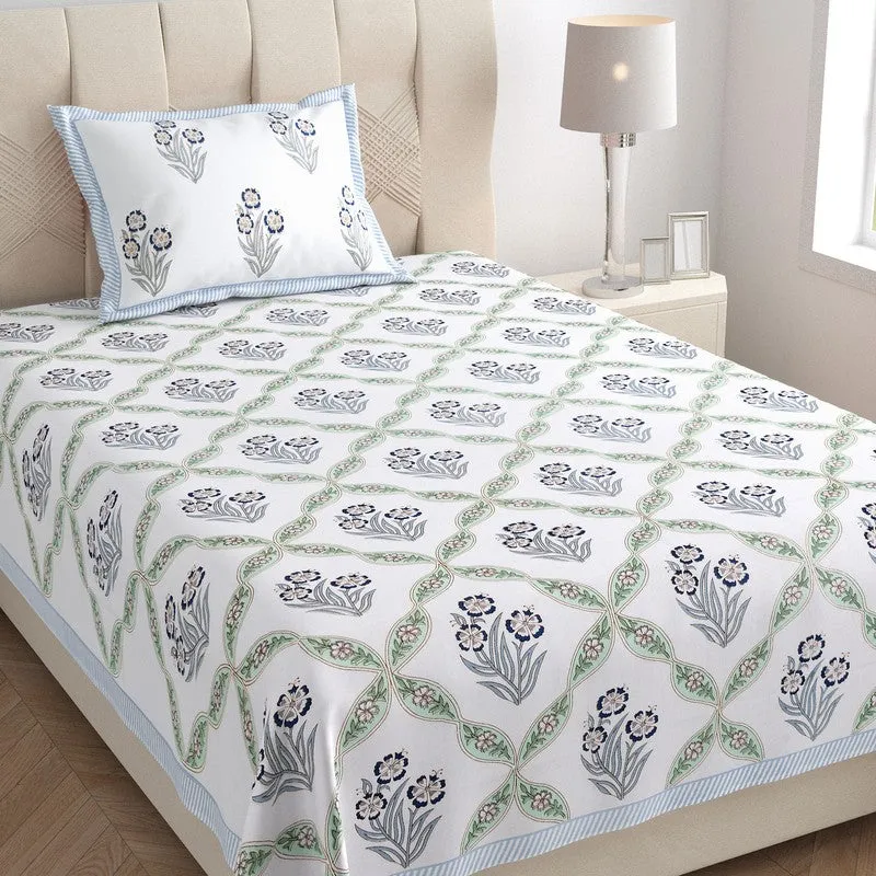 Malati I Cotton Bedsheet (Grey, Blue) - 180 TC media 3