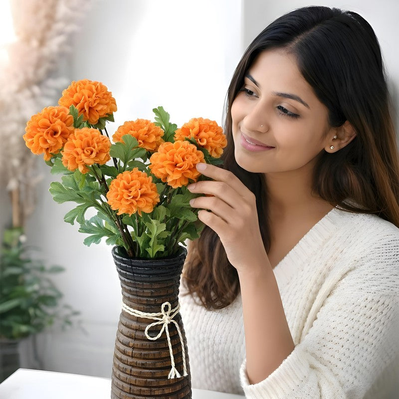 Rosvian Fabric Artificial Flower (Orange) - Set Of Two media 5