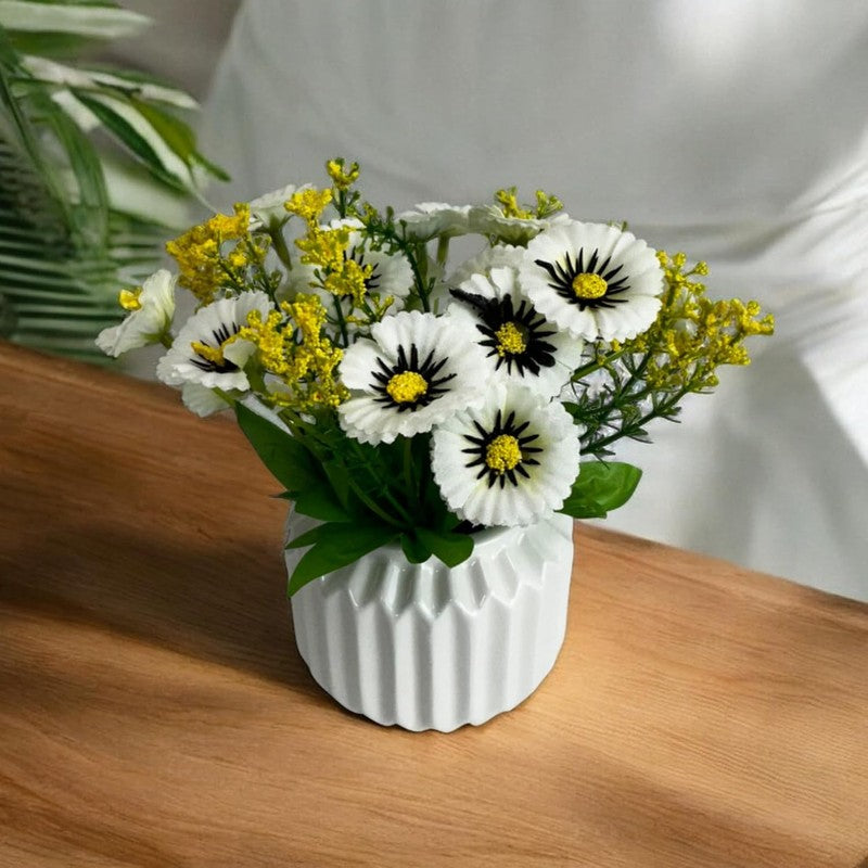 Faux Aster Plant With Ceramic Pot - White & Yellow media 3