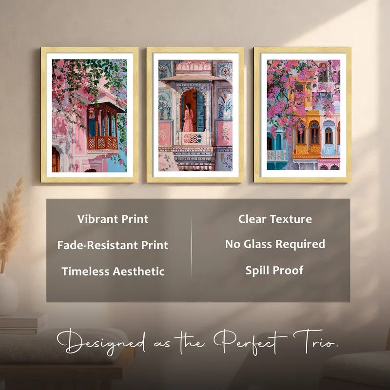 Jaipur Heritage Paper Wall Painting With Frame - Set Of Three media 7