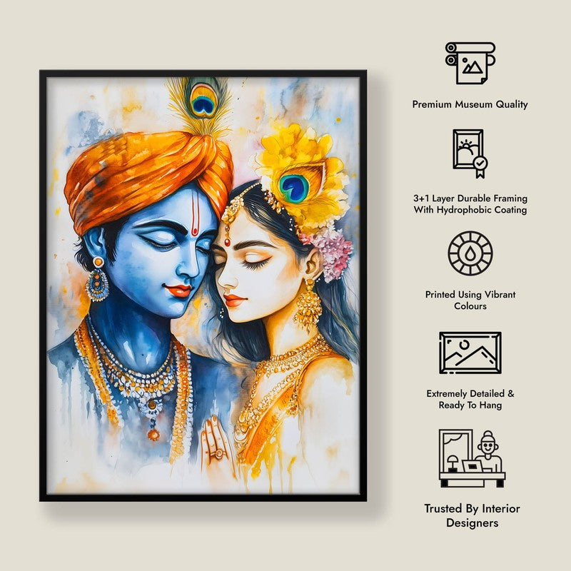 Radhe Krishna Archival Paper Wall Painting With Black Frame media 8