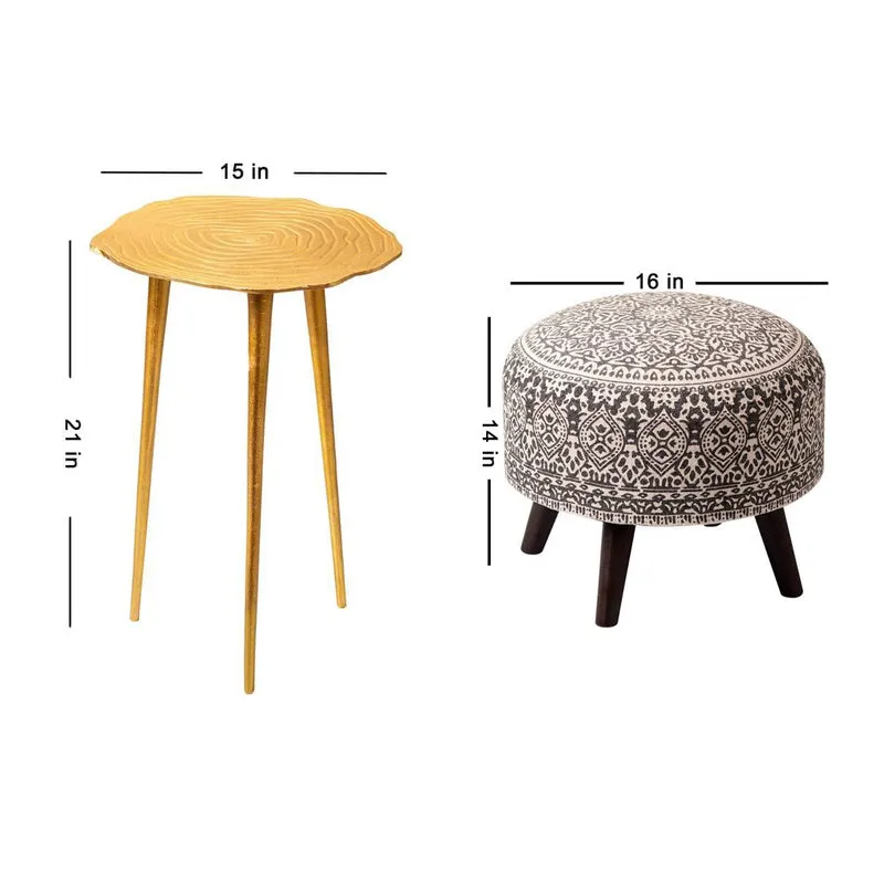 Raasi Ottoman And Side Table Combo - Set Of Three media 4