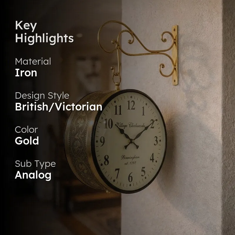 Numaera Double Sided Vintage Station Clock - Gold media 2