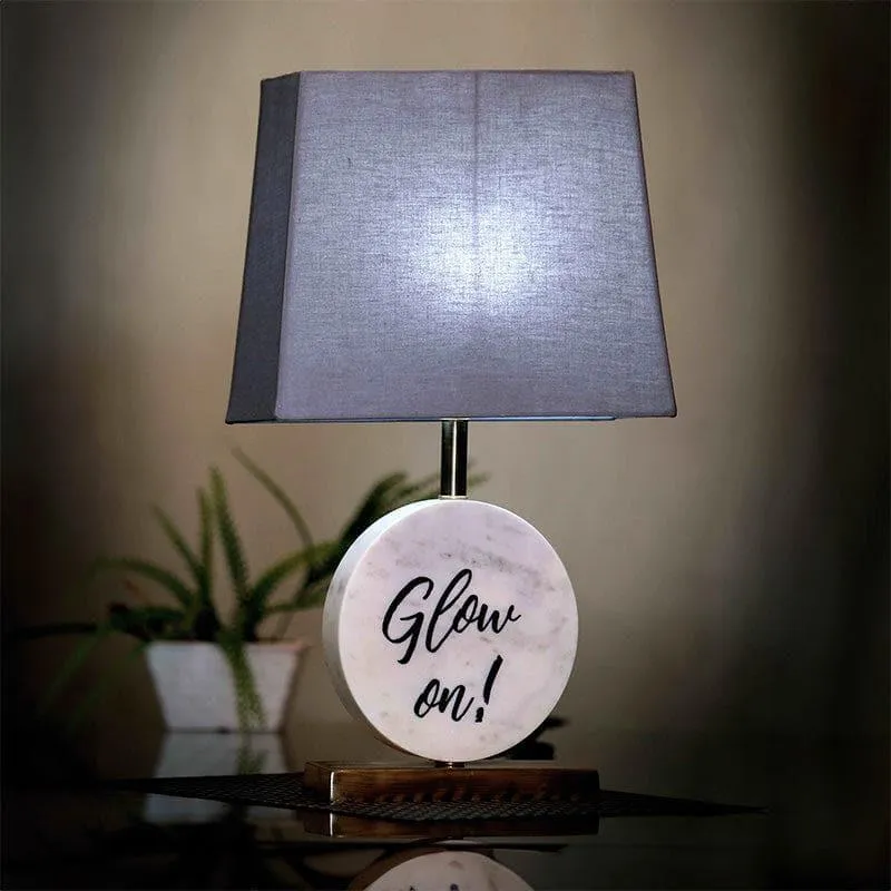 Glow On Marble & Brass Base Fabric Table Lamp - Grey,White media 1