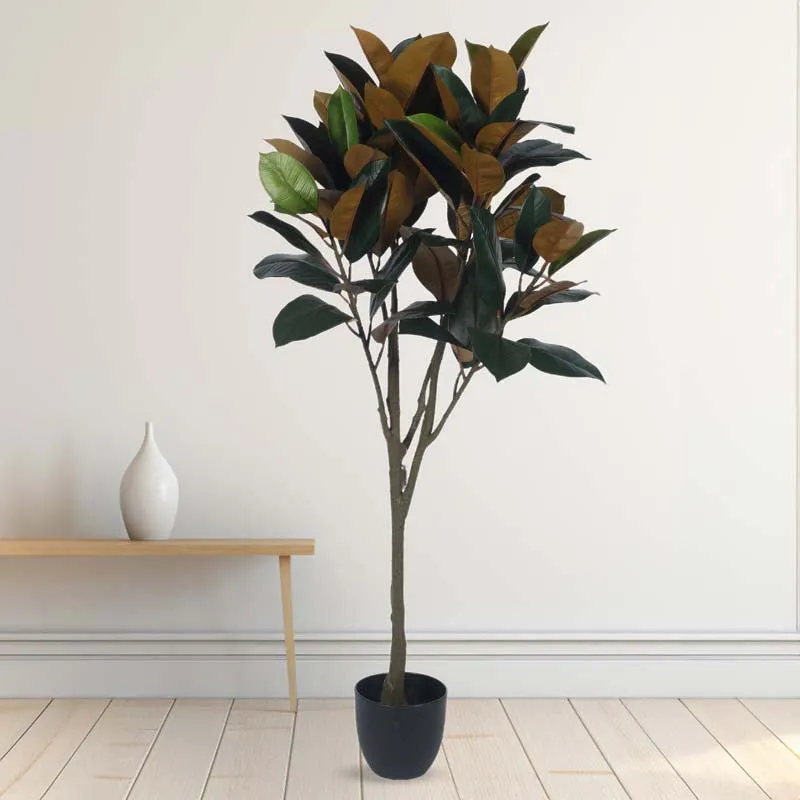 Faux Lush Mangolia Plant With Black Plastic Pot -5 Feet media 3