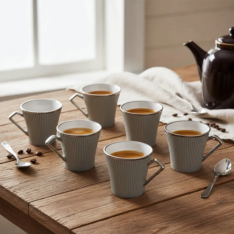 Thira Porcelain Tea Cup (180 mL Each/Grey) - Set of Six media 1