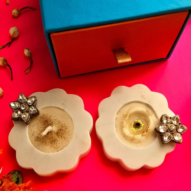 Festive Blossom Glow Holders (Off White) - Set Of Two media 4