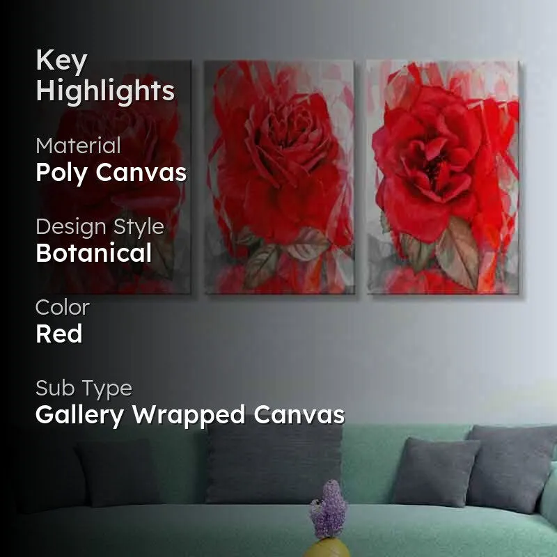 Big Rose Poly Canvas Wall Art - Set of Three media 2