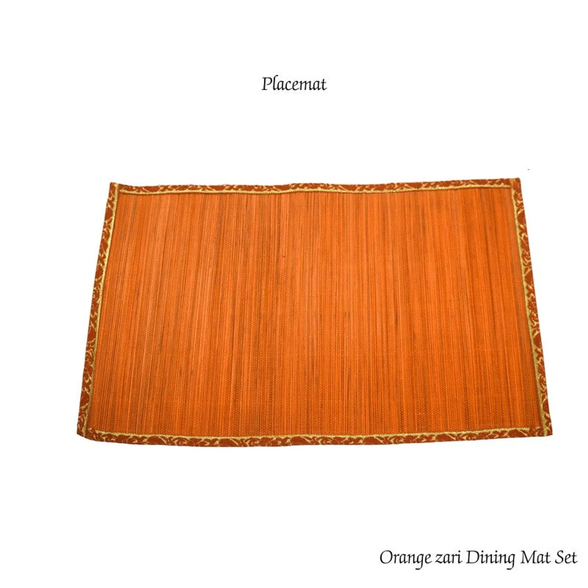 Rectangular orange placemat with a decorative zari-style border