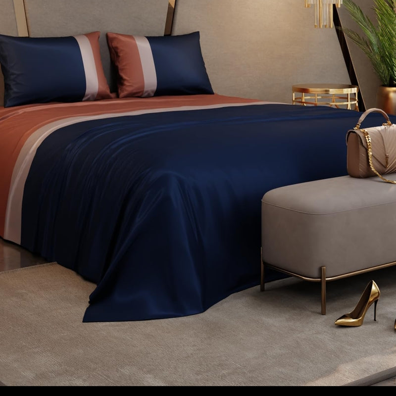 Vogue Satin Bedsheets (Brown,Blue) - 150 GSM