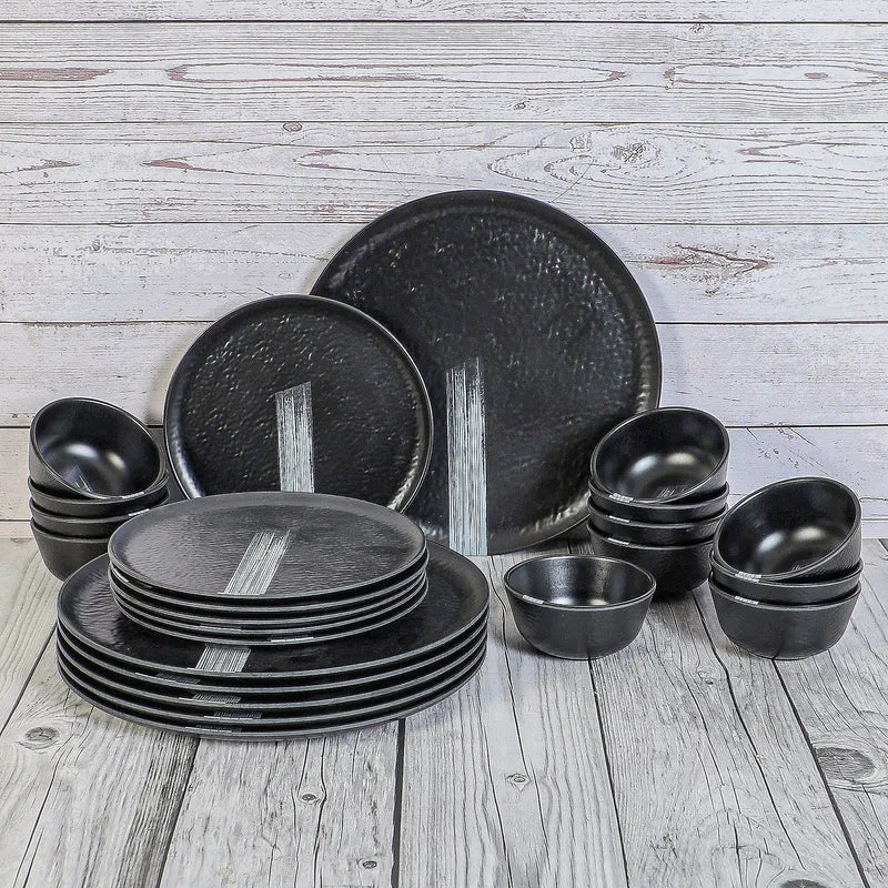 Stripe Swipe Melamine Dinner Set (Black) - 24 Piece Set media 1