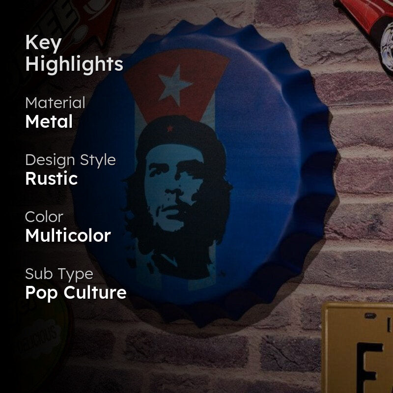 Che Guevara Blue Bottle Cap Metal Wall Accent media 2