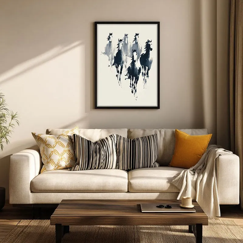 Rustic Horse Family Wall Painting With Black Frame media 5