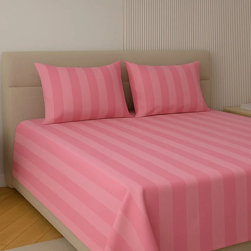 Elegance Striped Cotton Bedsheet (Pink) - 210 TC media 1