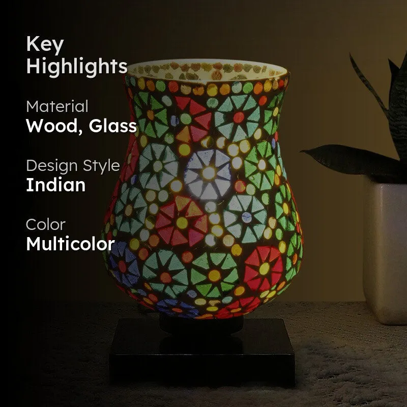Ilumo Mosaic Glass Table Lamp With Wooden Base - Multicolor media 2