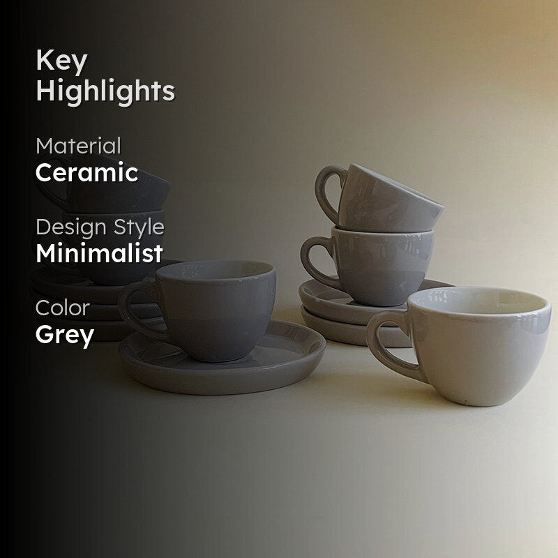 Blush & Brew Ceramic Cup & Saucer (Grey/100 mL) - Twelve Piece Set media 2