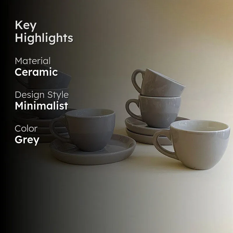 Blush & Brew Ceramic Cup & Saucer (Grey/100 mL) - Twelve Piece Set media 2