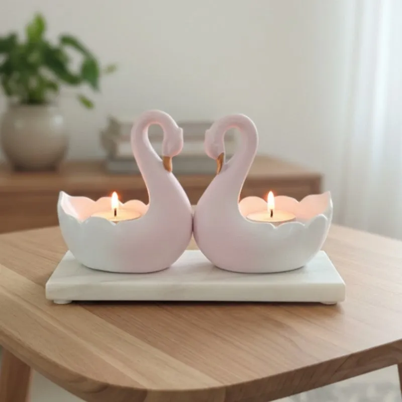Swan Pair Resin Tea Light Candle Holder media 4