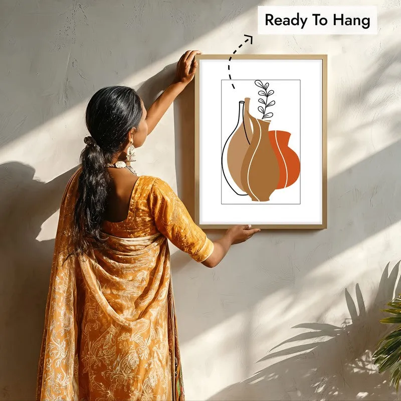 Earthen Jars Canvas Wall Painting With Brown Frame media 7