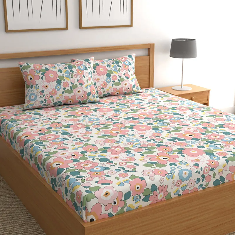 Doodled Blossoms II Fitted Microfiber Microfiber Bedsheet - 150 GSM media 1