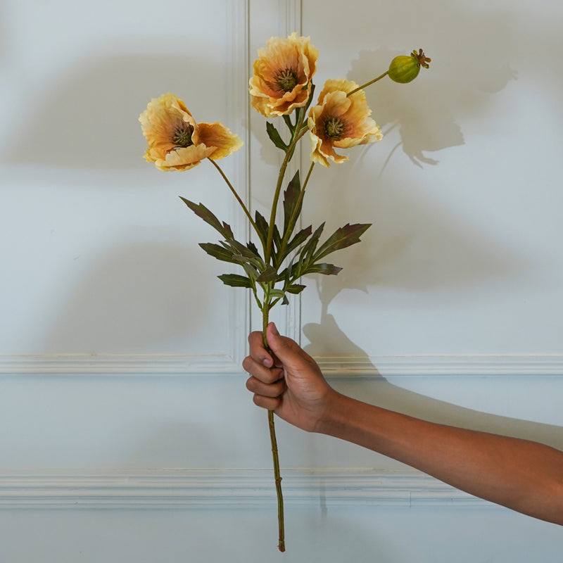 Faux Popy Flower Stick (Golden Yellow) - 27 CM