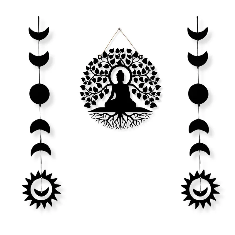 Buddha with Planetary Phases Iron Wall Accent - Set Of Three media 3