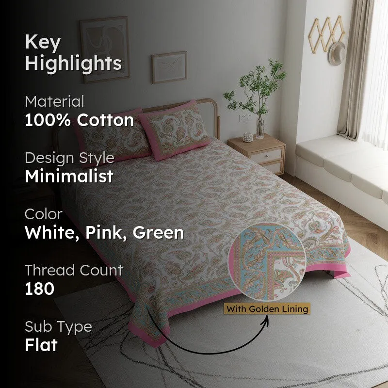 Bloom Cotton Bedsheet (White,Pink) - 180 GSM media 2
