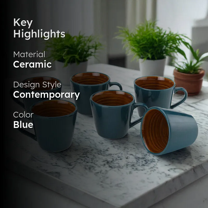 Karvaa Ceramic Tea Cup (175 mL Each)/Cyan)- Set of Six media 2