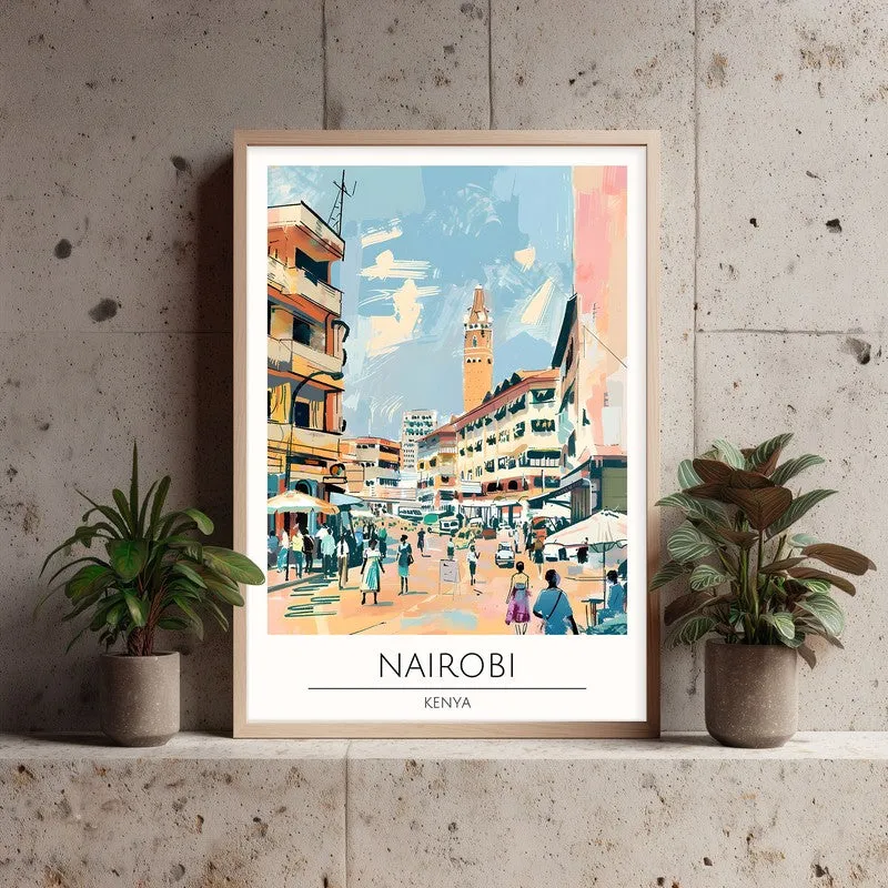 Vintage Nairobi Framed Canvas Archival Canvas Wall Painting - Natural Brown Frame media 3