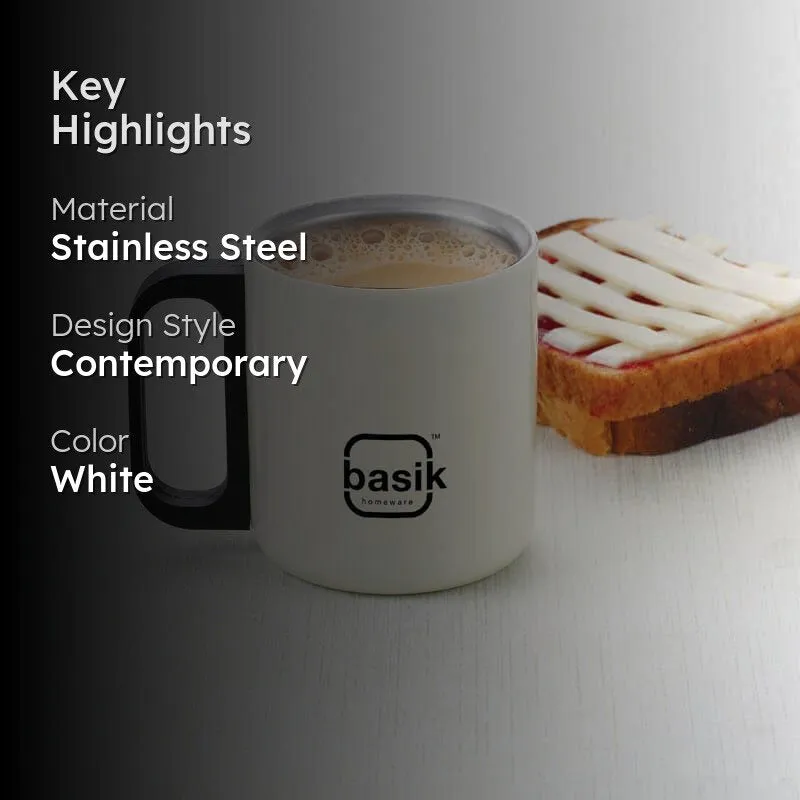 Raya Stainless Steel Coffee Mug (210 mL Each/White) - Set of Two media 2
