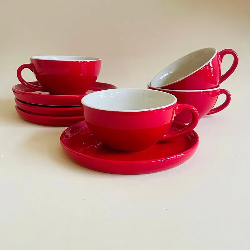 Blush & Brew Ceramic Cup & Saucer (Red/320 mL Each) - Set of Four media 3