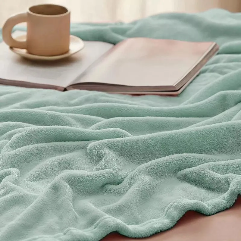 Sarva Solid Knitted Cotton Flannel Blanket (Sea Green) - 190 GSM media 5