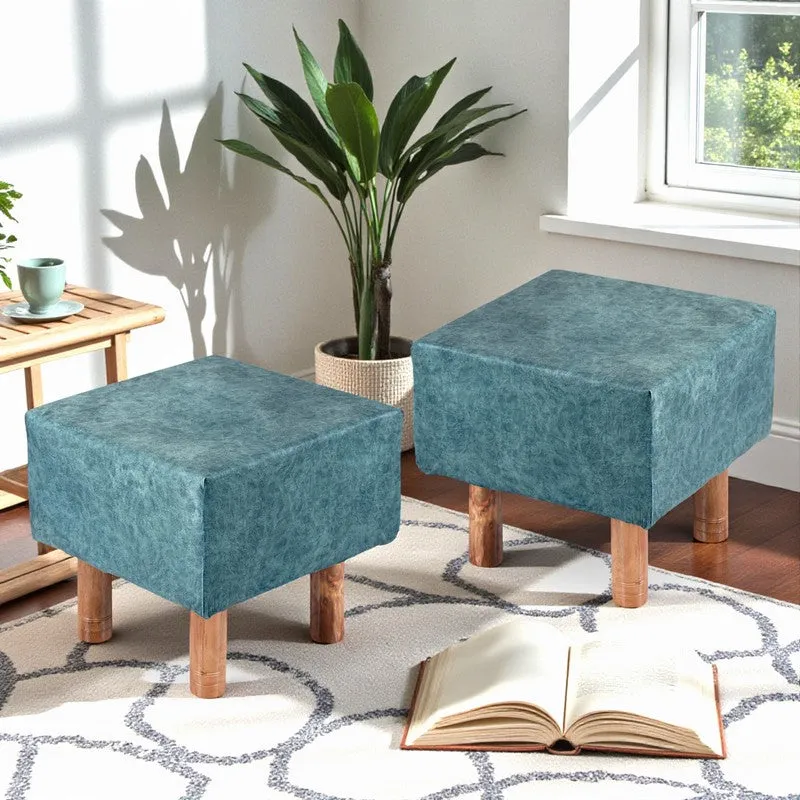 Trixon Acacia Wooden Ottomans (Blue) - Set Of Two media 1