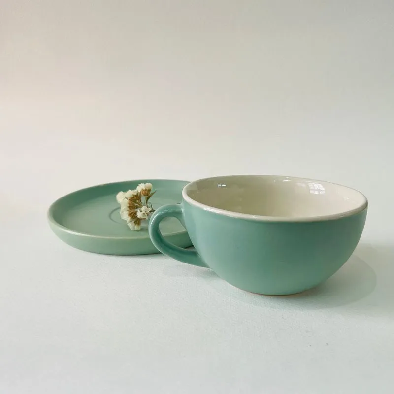 Elegant Light Green Cedar Ceramic Cup & Saucer Set - 300ml media 1