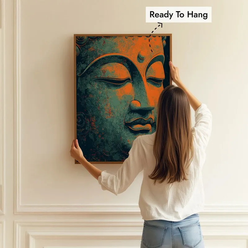 Vivid Serenity Buddha Archival Paper Wall Painting With Brown Frame media 5