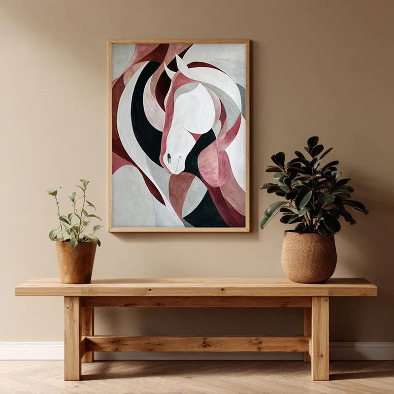 Ethereal Flow Horse Wall Painting With Brown Frame media 1