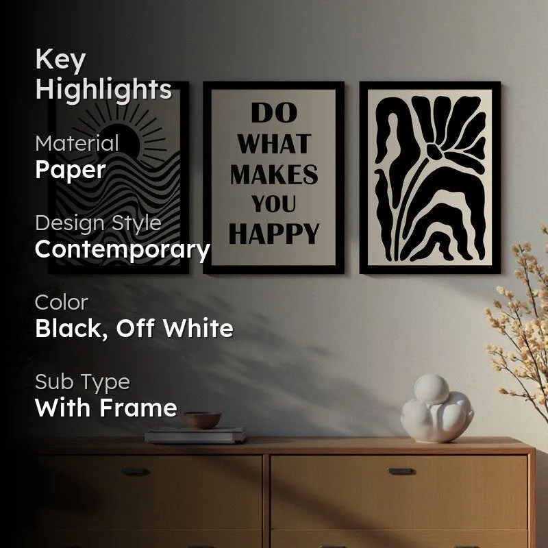 Do What Makes You Happy Paper Wall Painting With Frame - Set Of Three media 2