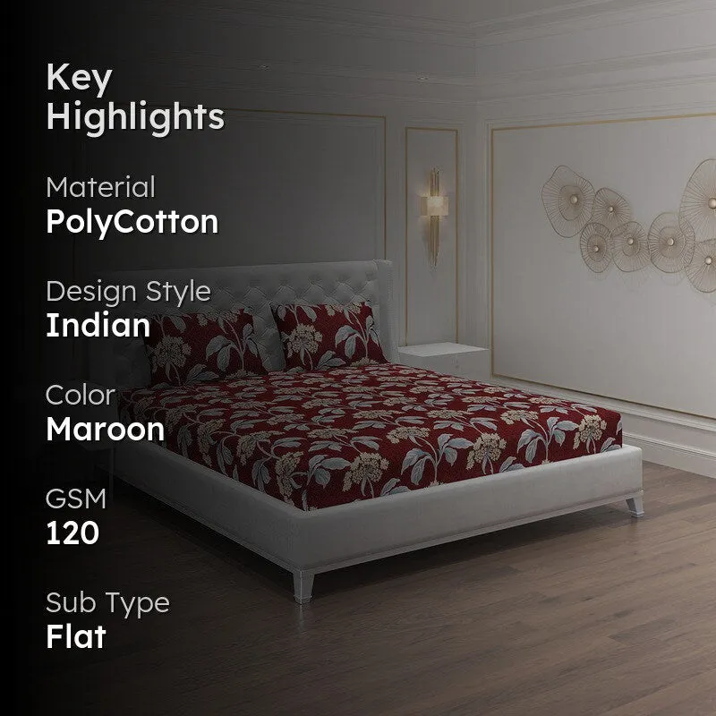 Monte Carlo Flow Garden Bedsheet (Maroon) - 120 GSM media 2