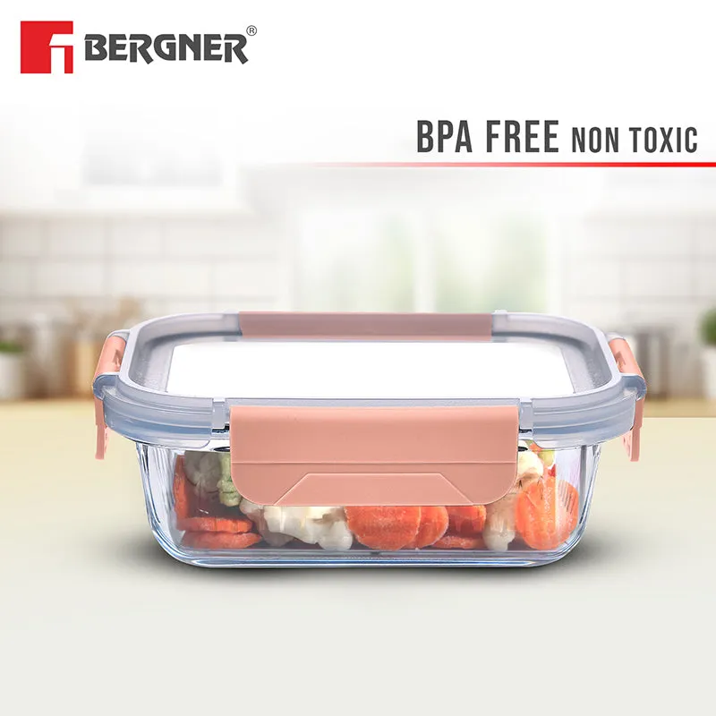 Bergner Glass Vault Airtight Glass Tiffin Box (Peach) - 1000 mL media 3