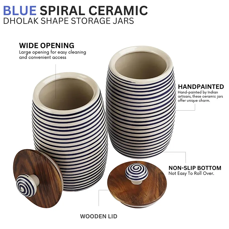 Tiare Curve Ceramic Jar (Blue/350 mL Each) - Set Of Two media 4