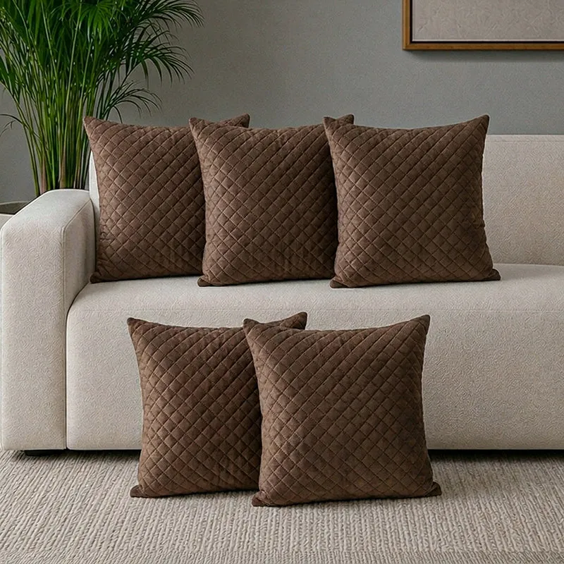 Orson Quilted Velvet Cushion Cover (Brown) - Set Of Five - 1