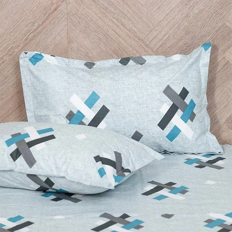 Criss Cross Chrome Cotton Bedsheet (Blue) - 144 TC media 4