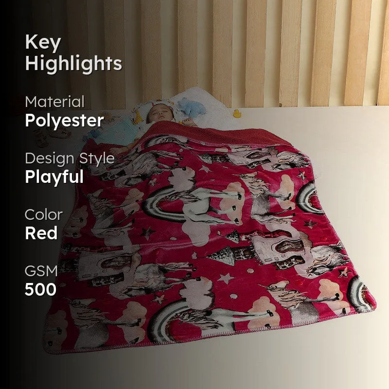 Monte Carlo Dreamy Unicorn Kids Blanket (Red) - 500 GSM media 2