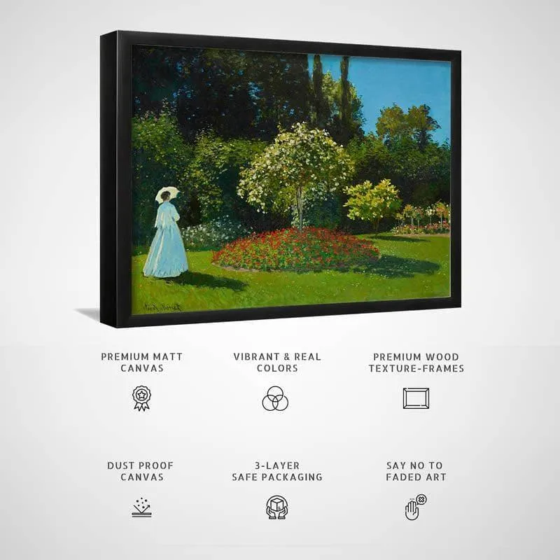 Lady In The Garden Framed Canvas Painting By Claude Monet - Black Frame media 3