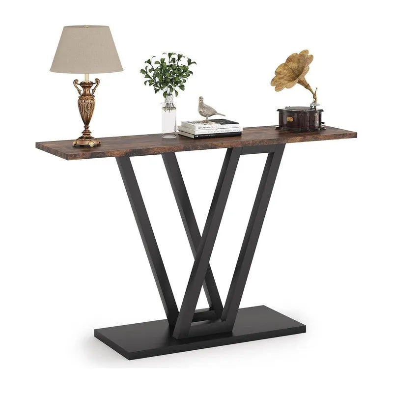 Sleek Industrial Console Table with Wooden Top - Large media 4