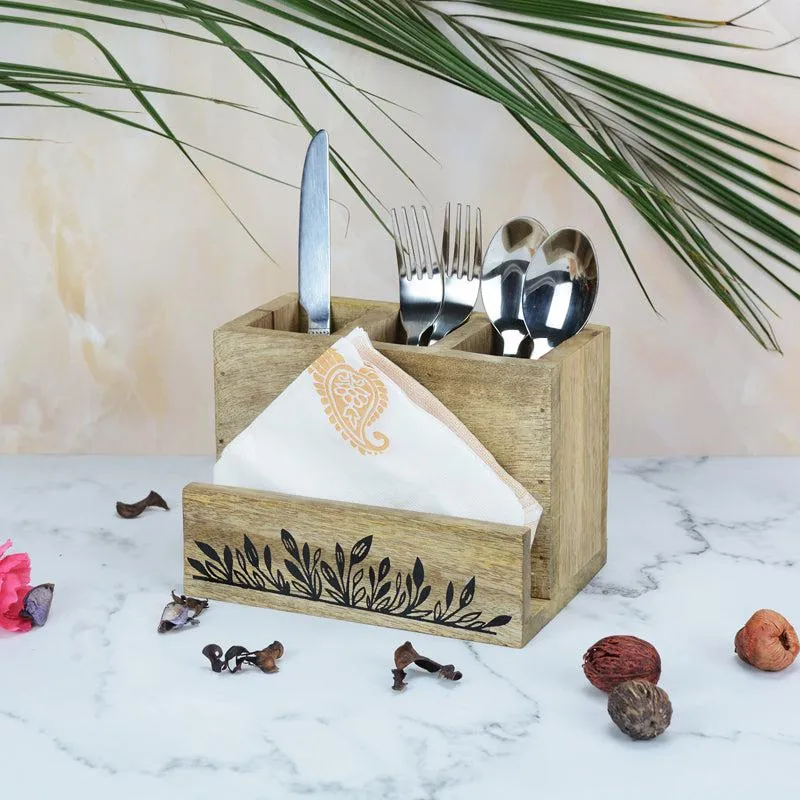 Amra Wooden Cutlery Holder media 1