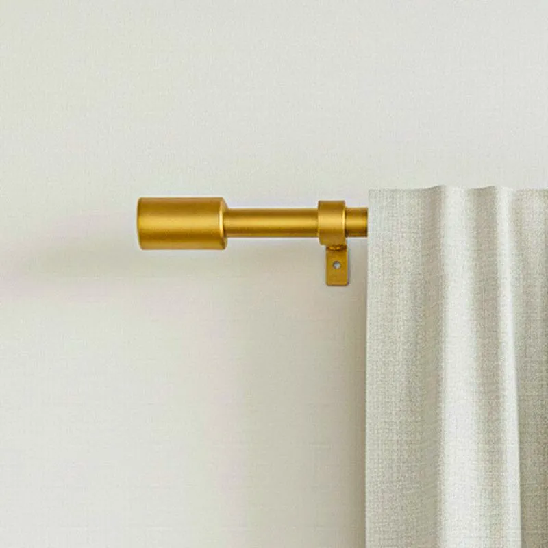 Sleekera Extendable 1" Single Curtain Rods With Round Finial & Brackets (Gold) media 1