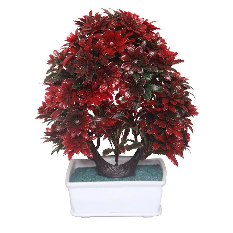 Faux Fiery Red Plant With Black Plastic Pot media 3