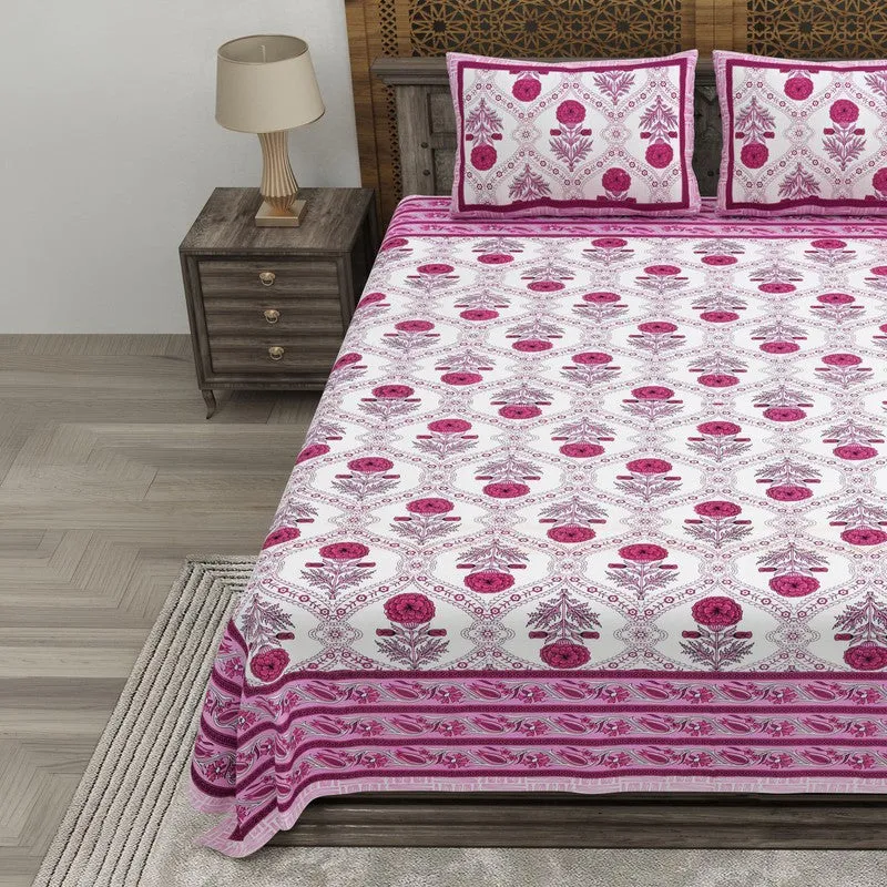 Vineen Cotton Bedsheet (Pink,White) - 240 TC media 3