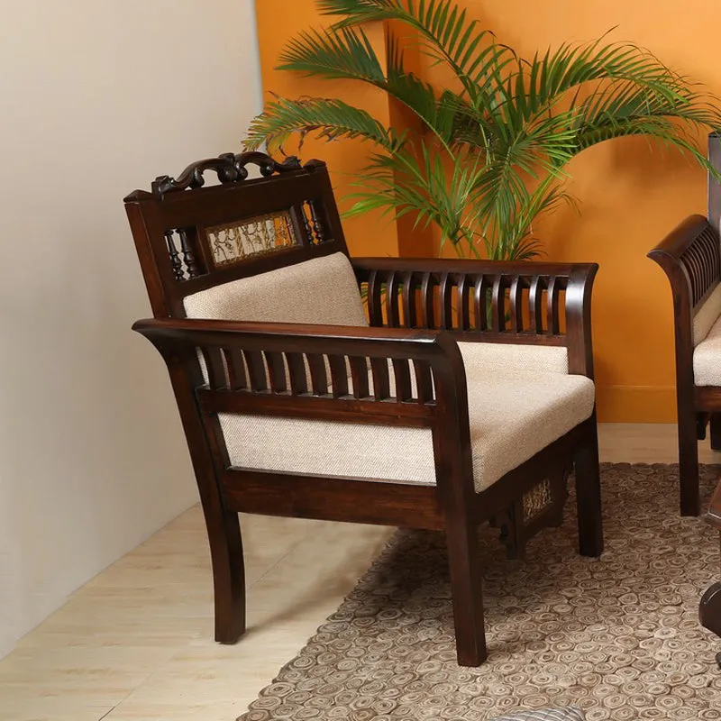 Maharaja Teak Wood Accent Chair - Ivory media 1